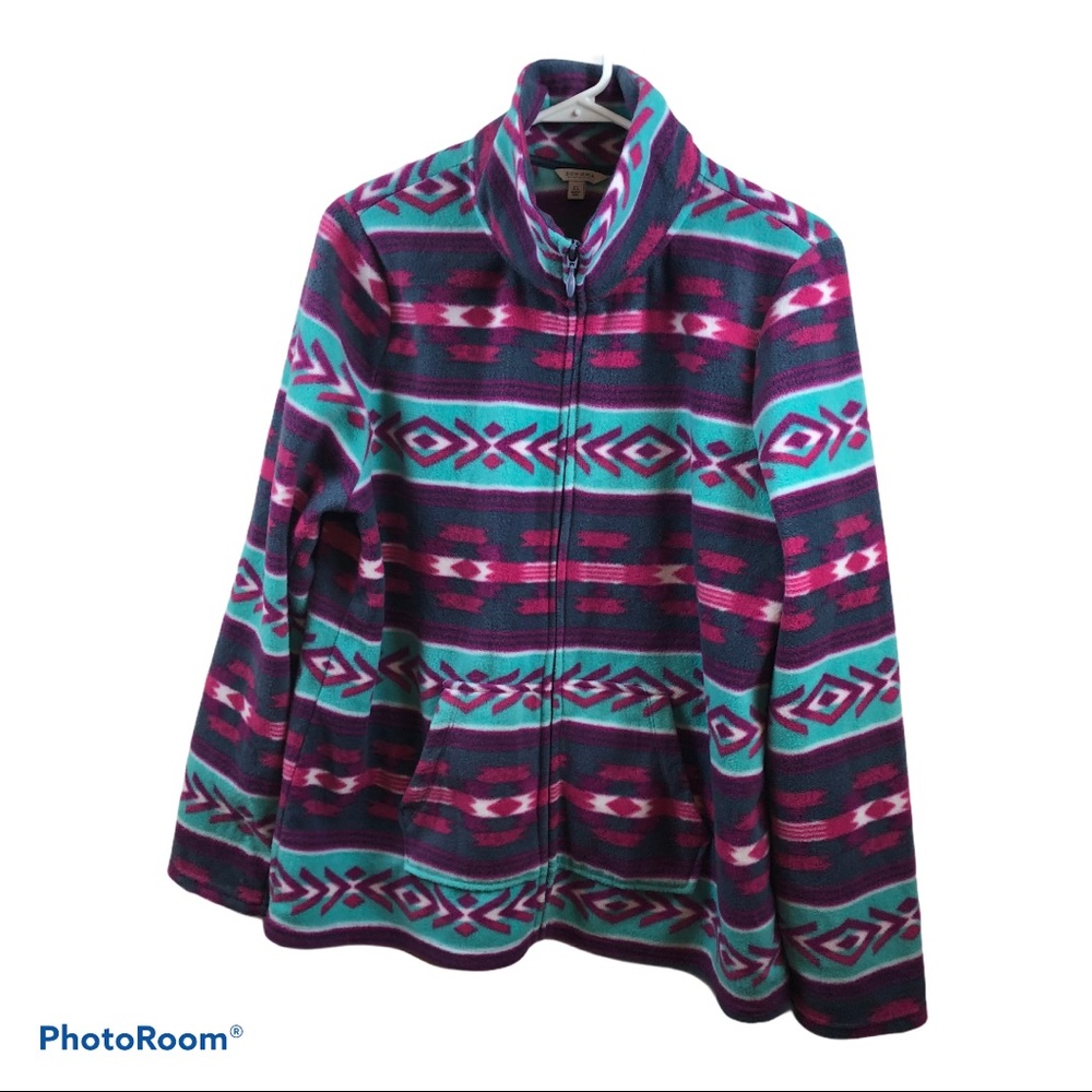 Sonoma Aztec/tribal print fleece full zip jacket